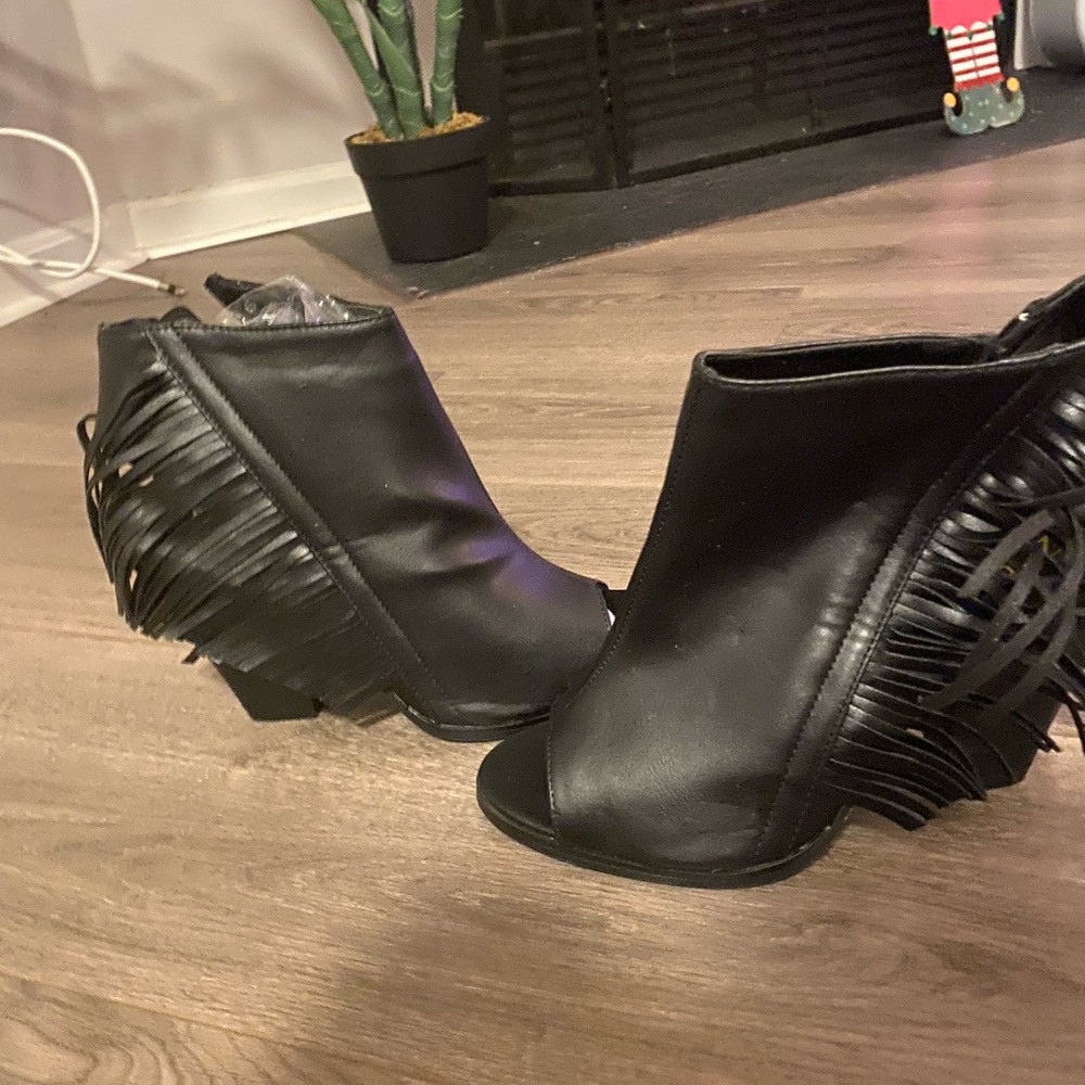 Black Fringe Ankle Boots